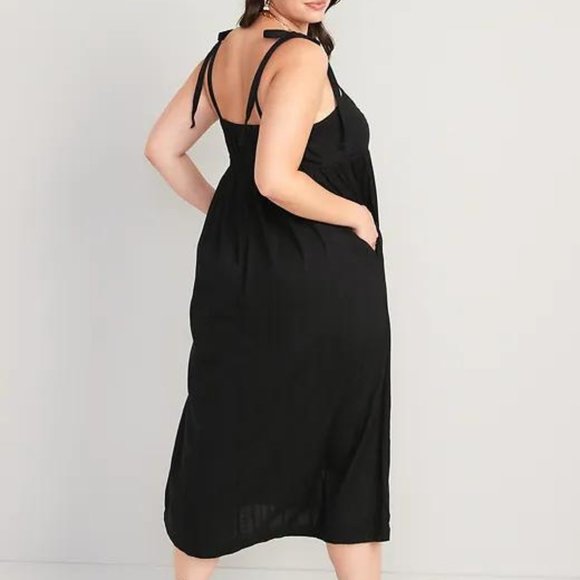 Old Navy Tie-Shoulder Dobby Midi Babydoll Swing Dress for Women New - Picture 7 of 7